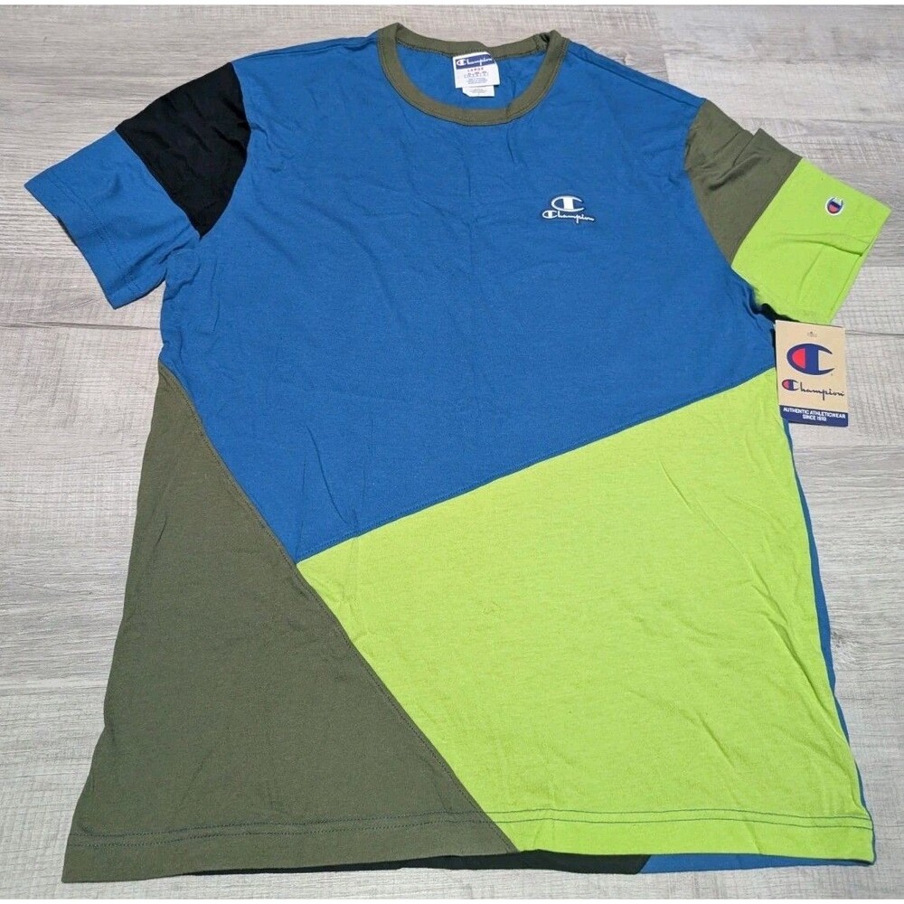 Champion Authentic Patchwork Short Sleeve Tee Colorblock Men's Sz L NWT